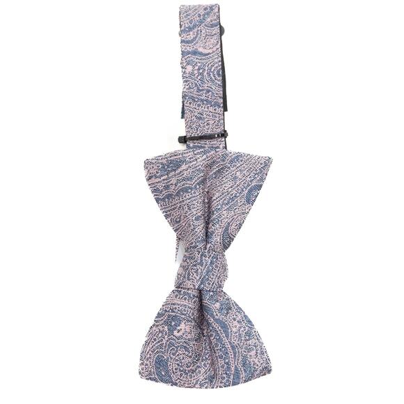 Ryan Seacrest Adjustable Pink & Blue Paisley 100% Silk Bow Tie - Picture 3 of 7